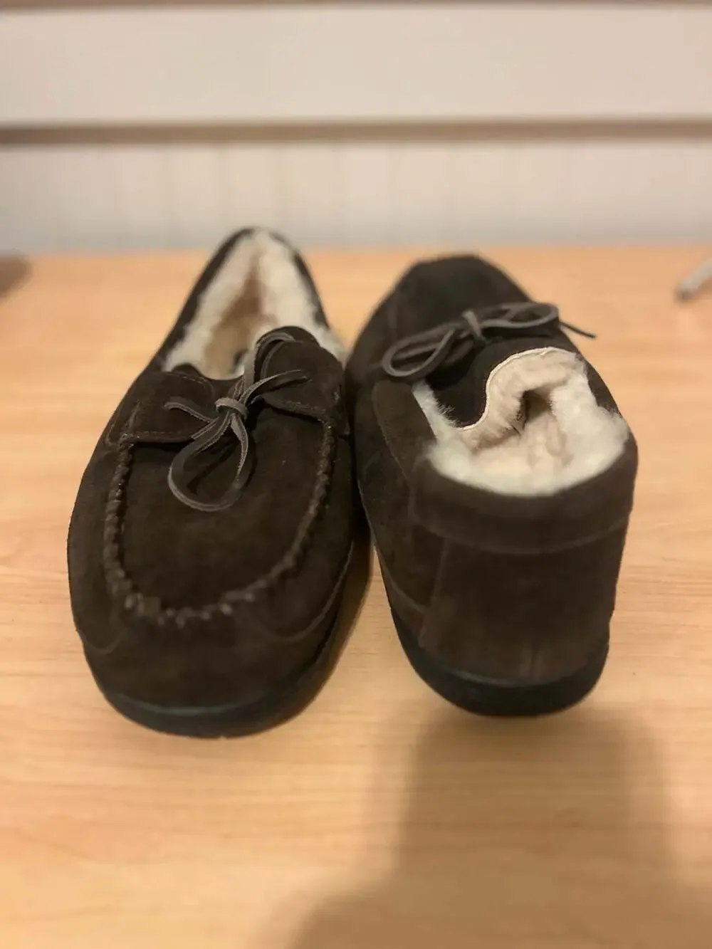 Lands' End Men's Suede Moccasin Slippers with Faux Fur Lining